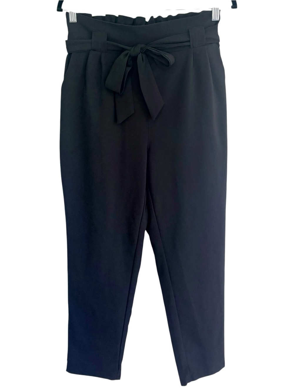 GRACE KARIN High Rise Paperbag Waist Belted Cropped Ankle Pants Black Large